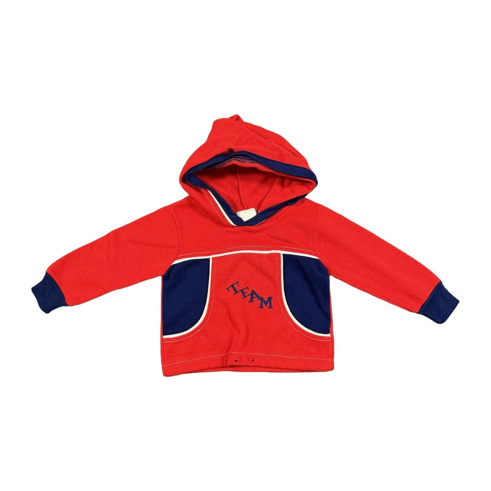 Toddler 3T Red Navy Colorblock TEAM Hooded Pullover Sweatshirt Retro Kids Hoodie